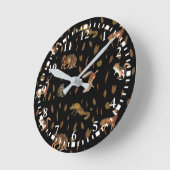 秋森林動物紅葉 ラウンド壁時計 (傾斜)