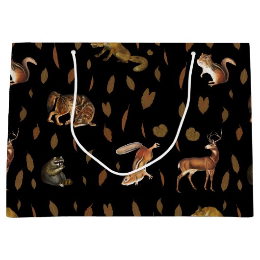 秋森林動物紅葉 ラージペーパーバッグ (正面)