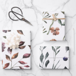 秋植物包み紙フラットシートセット3 ラッピングペーパーシート