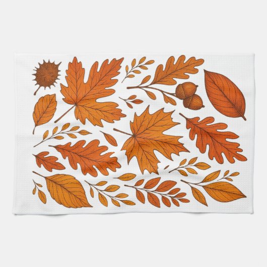 秋植物学 – ヴィンテージ紅葉 キッチンタオル (横)
