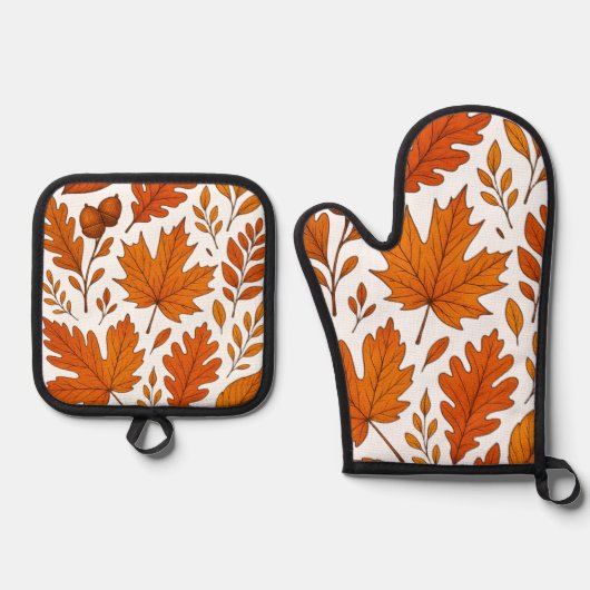 秋植物学 – ヴィンテージ紅葉 鍋つかみ&鍋敷きセット (正面)
