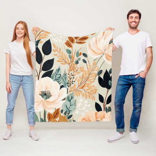 秋植物性シームレスフローラルパターン フリースブランケット (インサイチュ)