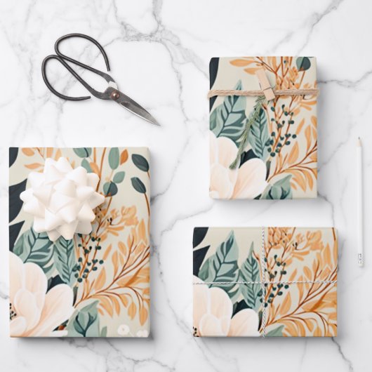 秋植物性シームレスフローラルパターン ラッピングペーパーシート (正面)