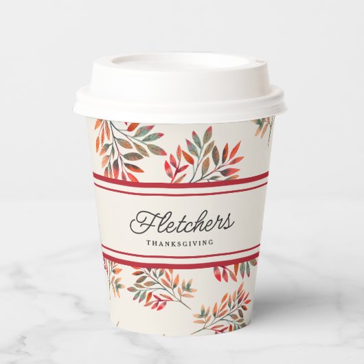 秋植物赤いの離れアイボリーのカスタマイズ 紙コップ (正面)
