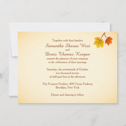 秋楓葉ハート結婚式招待状 招待状 (裏面)