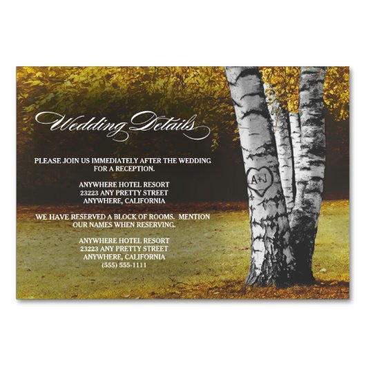 秋樺の木ツリーウェディングレセプション+ホテルカード テーブルナンバー (正面)