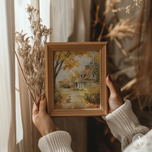 秋歩くダック絵を描ズ秋カントリーハウス ポスター