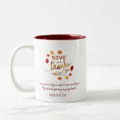 秋水の色の葉与え感謝していモノグラム ツートーンマグカップ (左)