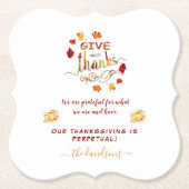 秋水の色の葉与え感謝していモノグラム ペーパーコースター (正面)