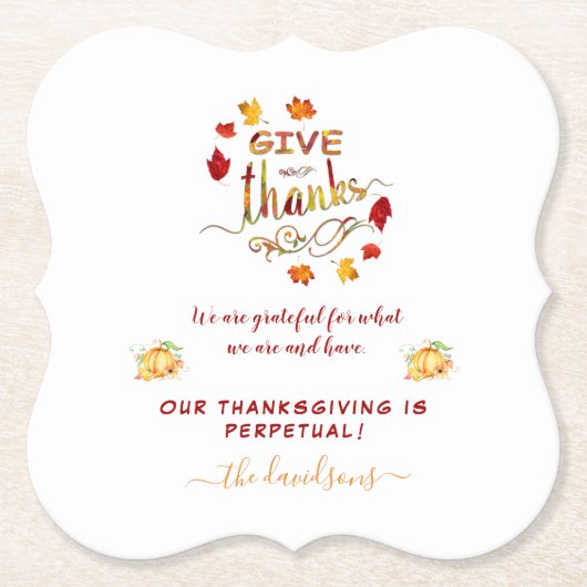 秋水の色の葉与え感謝していモノグラム ペーパーコースター (正面)