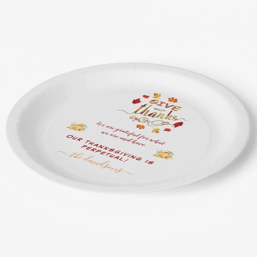 秋水の色の葉与え感謝していモノグラム ペーパープレート (アングル)