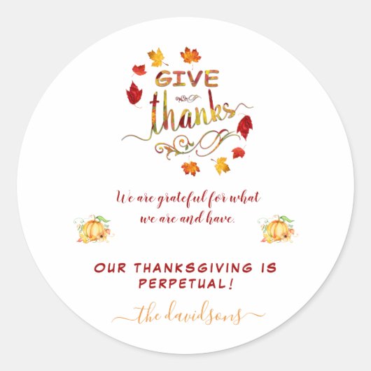 秋水の色の葉与え感謝していモノグラム ラウンドシール (正面)