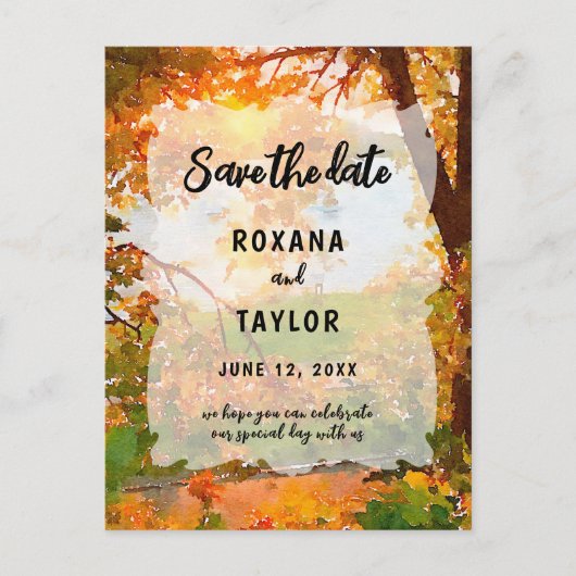 秋水の色葉の結婚式日付を保存 ポストカード (正面)