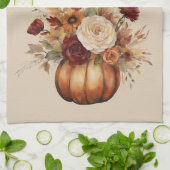 秋水彩かぼちゃと花 –  キッチンタオル (折り畳み)