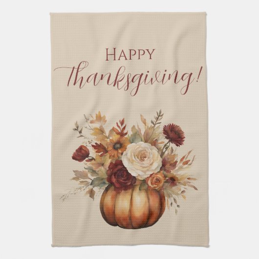 秋水彩かぼちゃと花 –  キッチンタオル (縦)