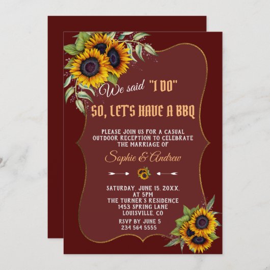 秋水彩ひまわりバーガンディI do BBQ 招待状 (正面/裏面)
