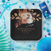 秋水彩フローラオンブラックバースデーパーティー ペーパープレート (パーティー)