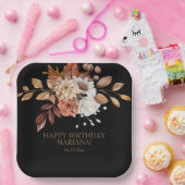 秋水彩フローラオンブラックバースデーパーティー ペーパープレート (パーティー)