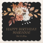 秋水彩フローラオンブラックバースデーパーティーPap ペーパーコースター (正面)