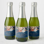 秋水彩フローラネイビーブルーバースデーパーティー スパークリングワインラベル (ボトル)