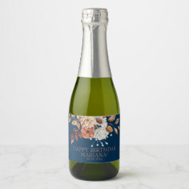 秋水彩フローラネイビーブルーバースデーパーティー スパークリングワインラベル