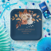 秋水彩フローラネイビーブルーバースデーパーティー ペーパープレート (パーティー)