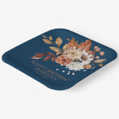 秋水彩フローラネイビーブルーバースデーパーティー ペーパープレート (傾斜あり)