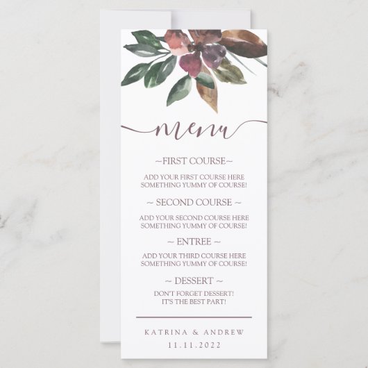 秋水彩フローラ結婚のディナーメニュー (正面)