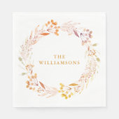 秋水彩リースパーソナライズされたファミリ名 スタンダードランチョンナプキン (正面)