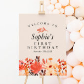 秋水彩ワイルドフラワー誕生日ウェルカムサイン ポスター