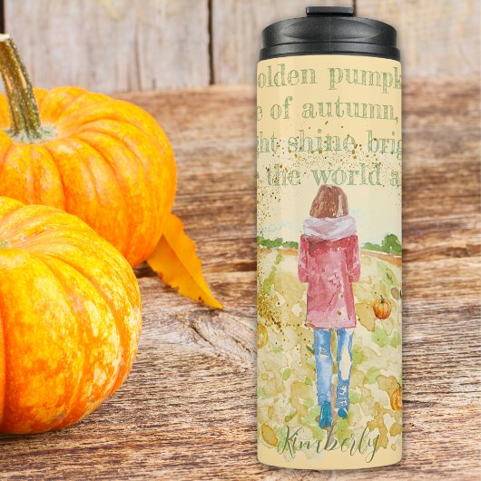 秋水彩女性とカボチャ感動的 タンブラー