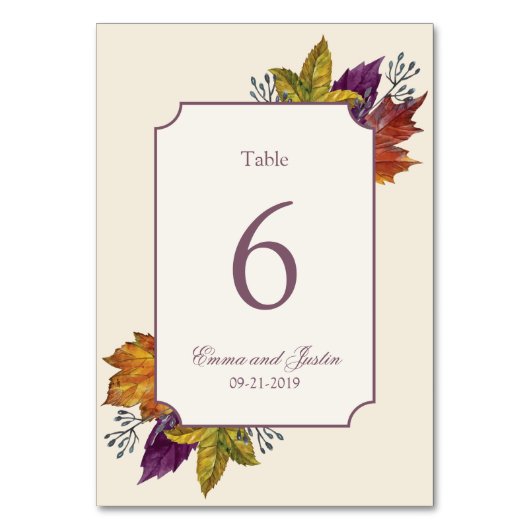 秋水彩秋の葉の重さ テーブルナンバー (正面)