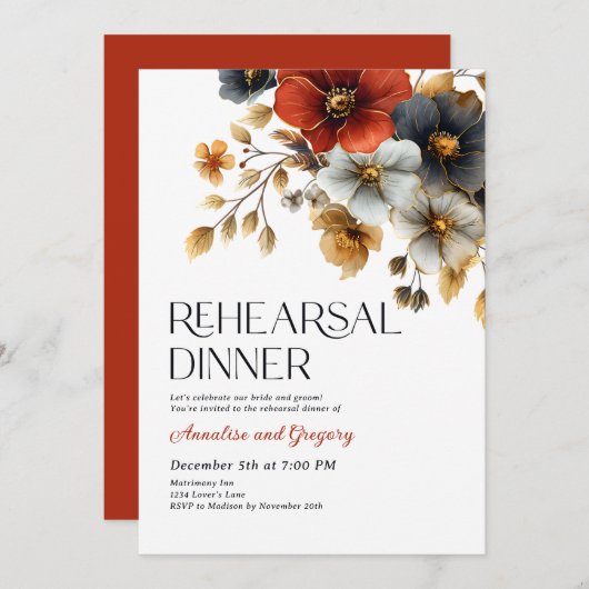 秋水彩花模様リハーサルディナー 招待状 (正面/裏面)