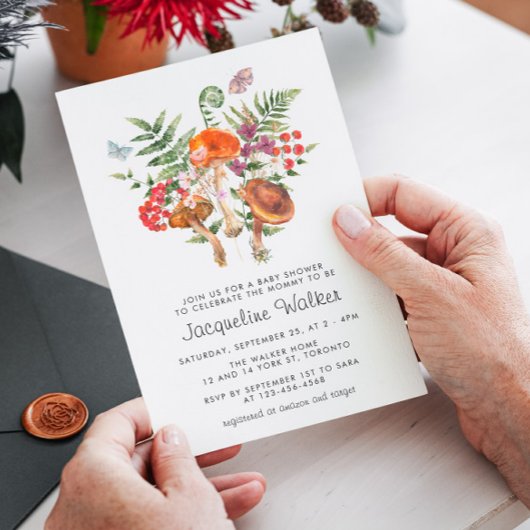 秋水色きのこ赤ちゃんシャワー 招待状