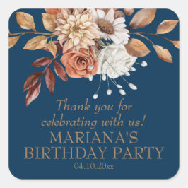 秋水色フローラネイビーブルーパーティーフェイブ スクエアシール