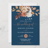 秋水色フローラネイビーブルーQRコード結婚ズ 招待状 (正面)