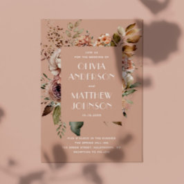 秋淡い色のピンク結婚フローラのQRコード詳細 招待状