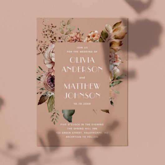 秋淡い色のピンク結婚フローラのQRコード詳細 招待状