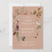 秋淡い色のピンク結婚フローラのQRコード詳細 招待状 (正面)