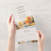 秋湖の水の色の国の結婚式すべて1で オールインワン招待状 (貼ってはがせる)