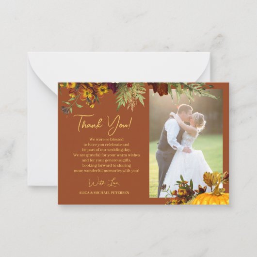 秋焼きオレンジ結婚の2枚感謝していの写真 ノートカード (正面)