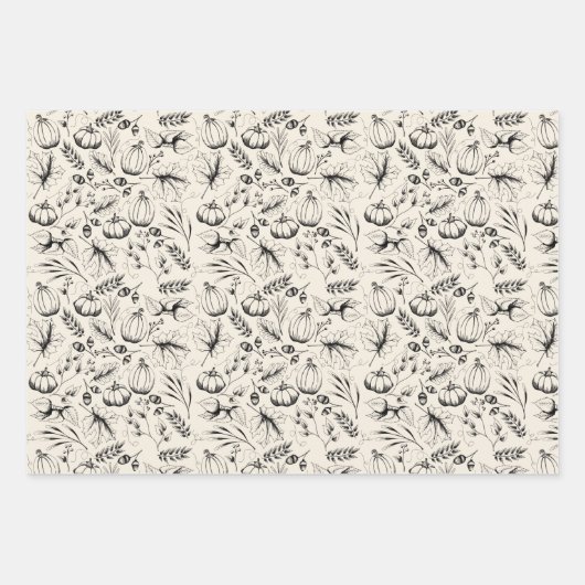 秋焼けオレンジとクリーム秋の収穫 ラッピングペーパーシート (正面)