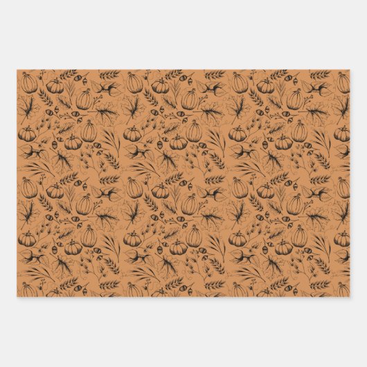 秋焼けオレンジとクリーム秋の収穫 ラッピングペーパーシート (正面3)