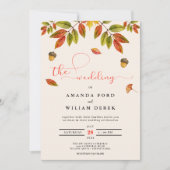 秋燃えたオレンジモダン色のスクリプト結婚式招待状 招待状 (正面)