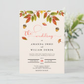 秋燃えたオレンジモダン色のスクリプト結婚式招待状 招待状 (スタンド正面)