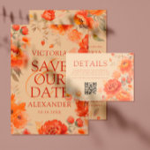 秋燃えたオレンジ色のフローラQrコード結婚の詳細 エンクロージャーカード