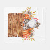 秋猫とカボチャを入れた箱 フリースブランケット (正面(横))