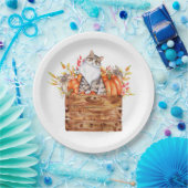 秋猫とカボチャを入れた箱 ペーパープレート (パーティー)