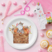 秋猫とカボチャを入れた箱 ペーパープレート (パーティー)