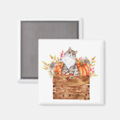 秋猫とカボチャを入れた箱 マグネット (正面/裏面)